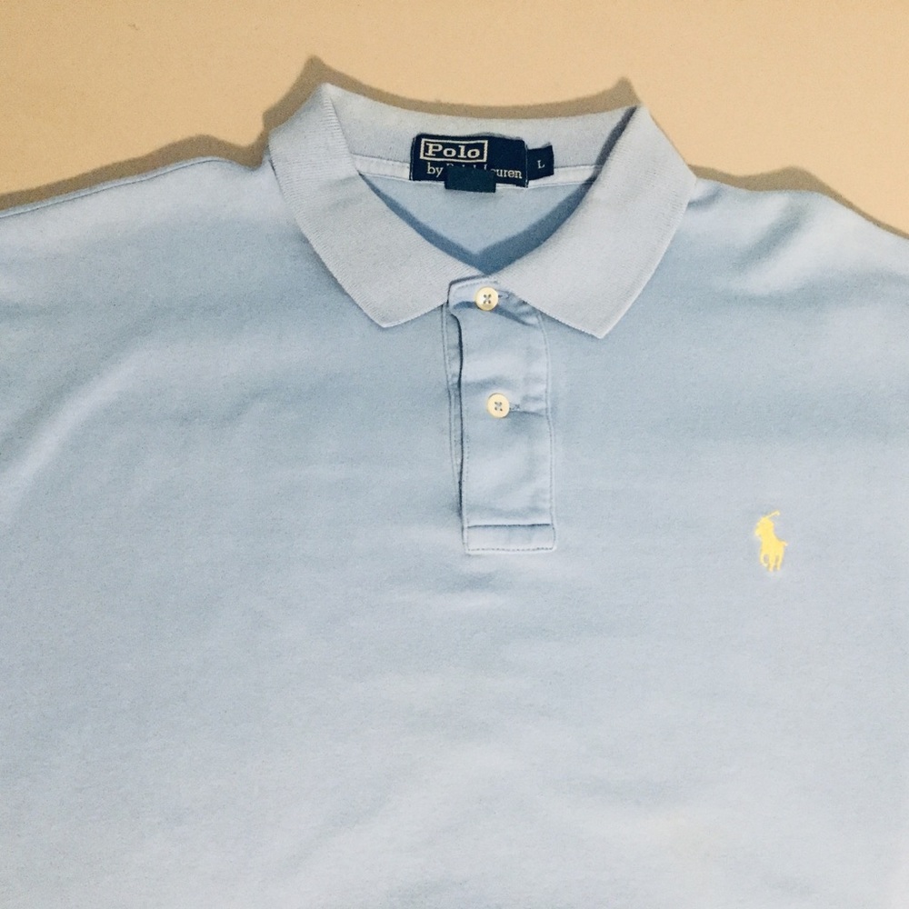 VTG Polo Ralph Lauren Sky Blue Polo Yellow Logo L